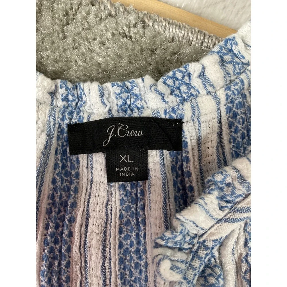 J.Crew Maxi Dress Womens XL Blue White Striped Tiered Cotton Gauze Tassel Tie